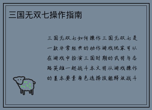 三国无双七操作指南