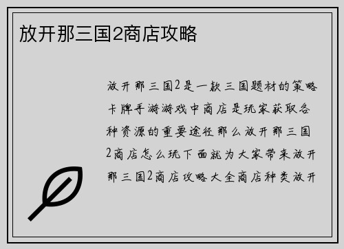 放开那三国2商店攻略