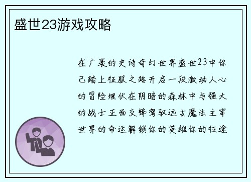 盛世23游戏攻略