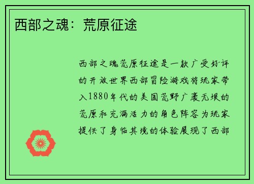 西部之魂：荒原征途
